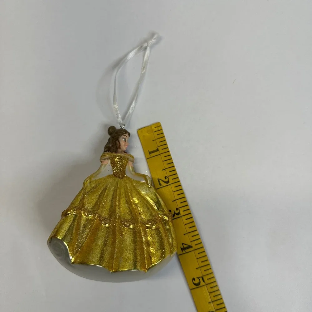 Disney Parks Blown Glass‎ Belle Ornament Beauty & The Beast Gold Glitter 4.5